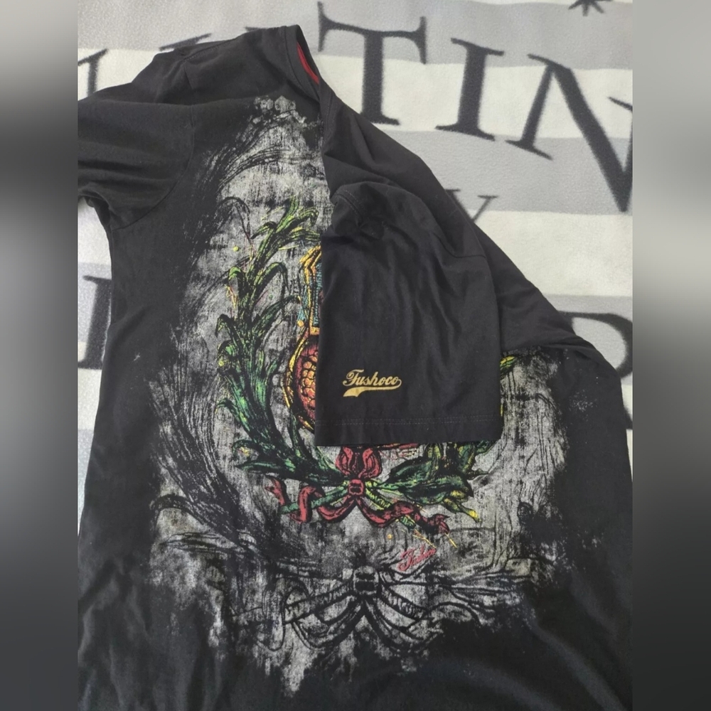 T-SHIRT MEN'S BLACK  PERÚ ESCUDO FUSHOCO 100% COTTON LARGE - Picture 6 of 11
